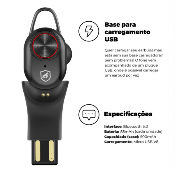 Fone Bluetooth Gorila Buds Acessório